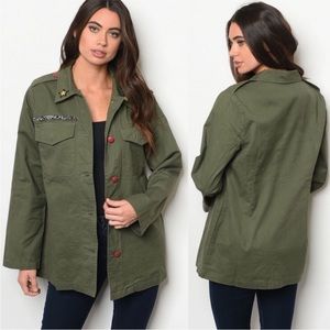 Boutique Women’s S Sugarlips Brand Army green military style utility jacket NWT